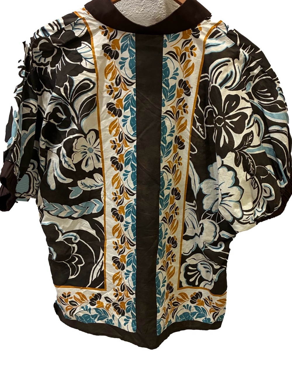 entro Floral Patchwork Button Front Blouse in Black, Teal, Gold - Picture 2 of 4